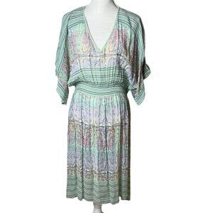 Calypso St. Barth Paisley Print Green Silk Midi Dress- Small